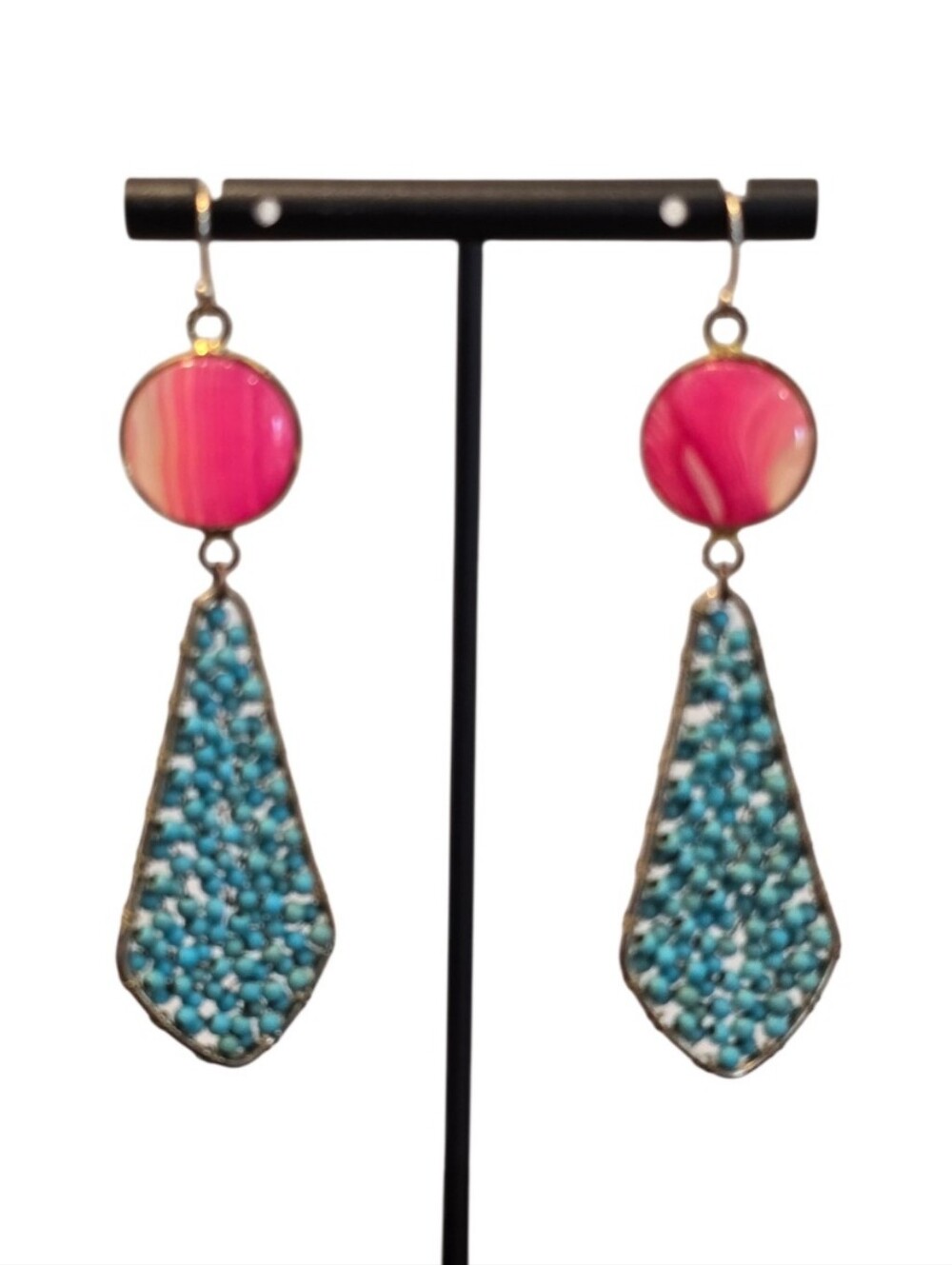 Panacea Boho Beaded Turquoise Goldtone Drop Earrings